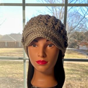 Women's Hand Crochet Newsboy Chunky Hat with wooden beads - ONE OF A KIND - NEW